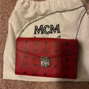 MCM Red Crossbody Bag with Silver Chain